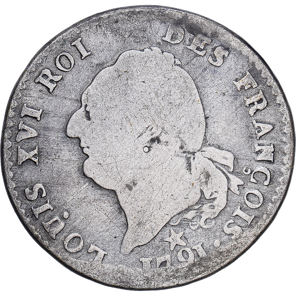 France, Louis XVI, 30 Sols, 30 sols françois, 1791, Lille, Silver, VF(20-25)