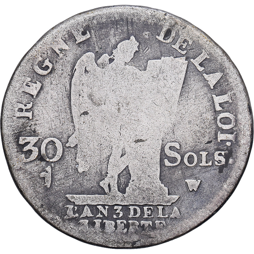 France, Louis XVI, 30 Sols, 30 sols françois, 1791, Lille, Silver, VF(20-25)