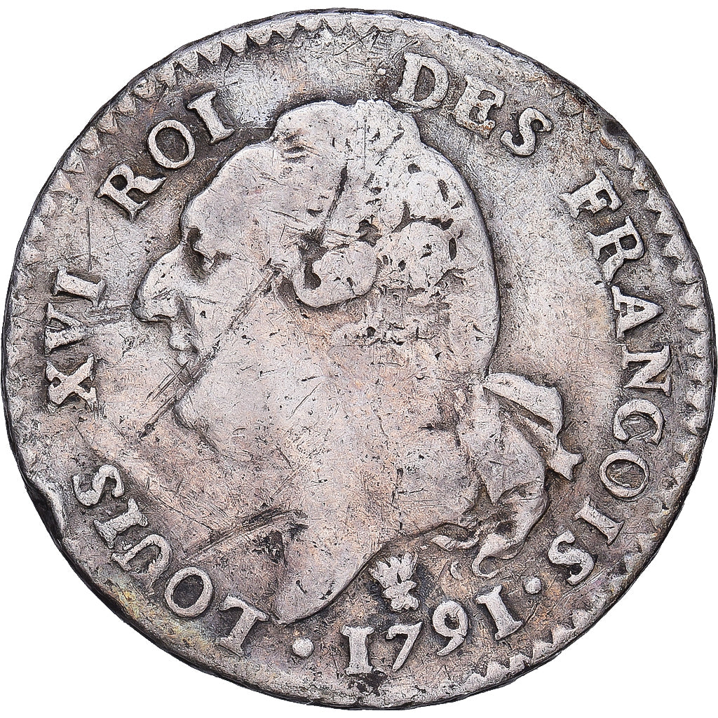 France, Louis XVI, 15 Sols, 1/8 ECU, 1791, Limoges, Silver, VF(20-25), KM:604.5
