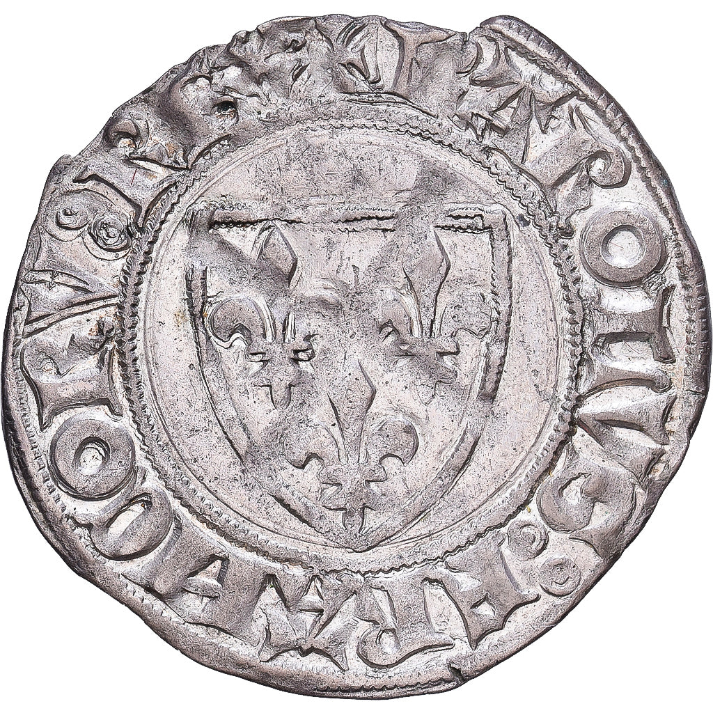 France, Charles VI, Blanc Guénar, 1411, Saint-Quentin, Billon, AU(50-53)