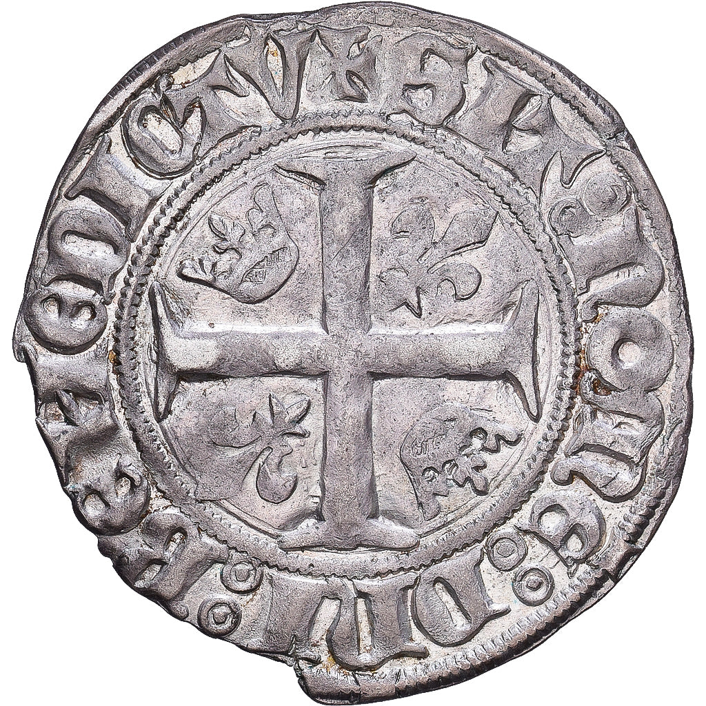 France, Charles VI, Blanc Guénar, 1411, Saint-Quentin, Billon, AU(50-53)