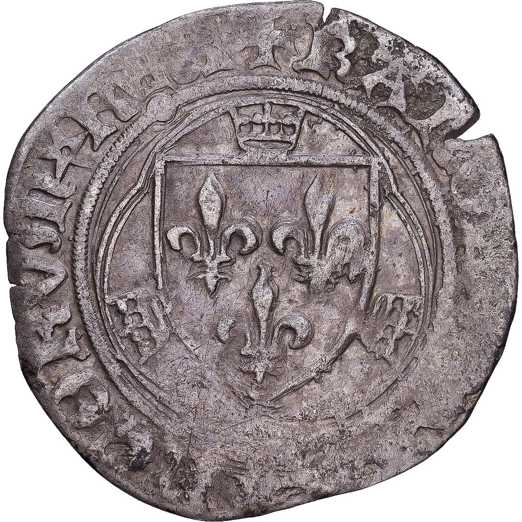France, Charles VII, Blanc à la couronne, 1456, Saint-Quentin, Billon