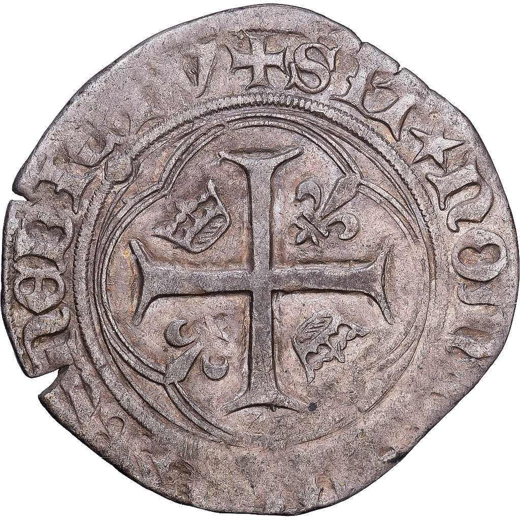 France, Charles VII, Blanc à la couronne, 1456, Saint-Quentin, Billon