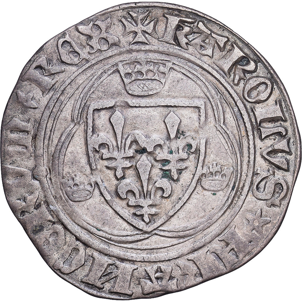 Francia, Charles VII, Blanc à la couronne, 1455, Rouen, Vellón, MBC+