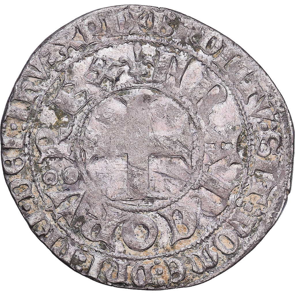 France, Charles V, Blanc au K, 1365, Billon, EF(40-45)