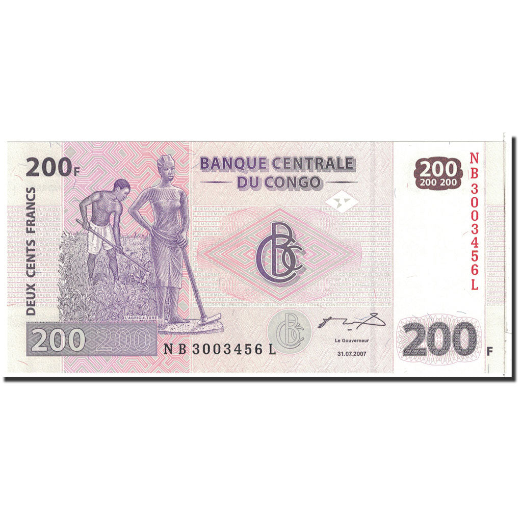 Banknote, Congo Democratic Republic, 200 Francs, 2007, 2007-07-31, KM:99a