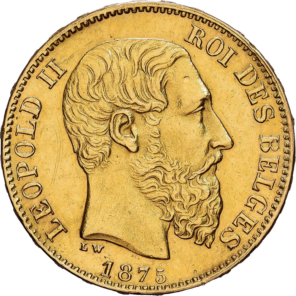 Belgien, Leopold II, 20 Francs, 20 Frank, 1875, Brussels, Gold, SS+, KM:37