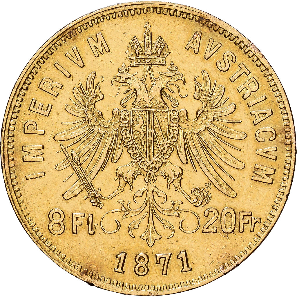 Austria, Franz Joseph I, 8 Florins-20 Francs, 1871, Vienna, Gold, EF(40-45)