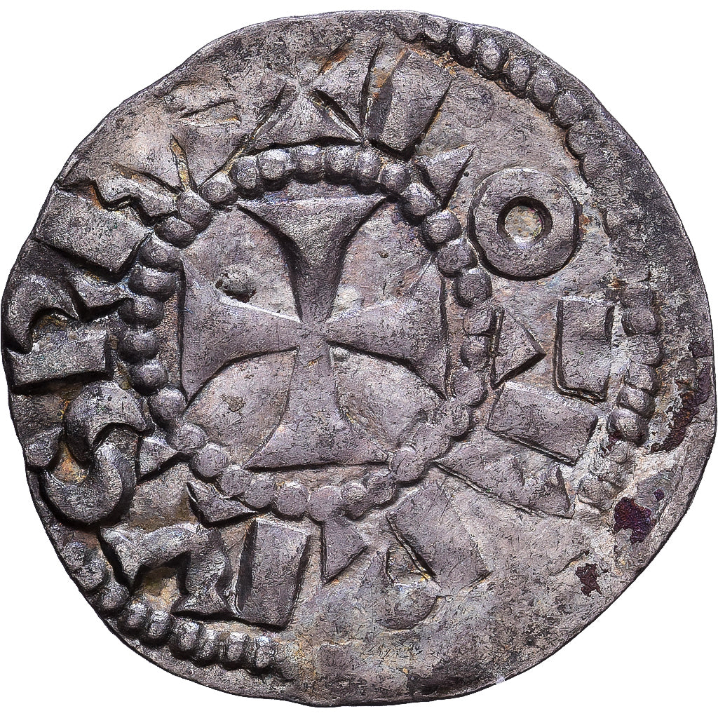 França, Lotharius, Denarius, 960-980, Bourges, Prata, EF(40-45)