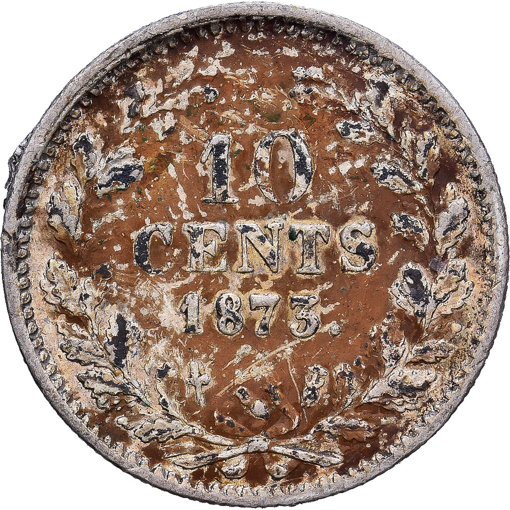 Paesi Bassi, William III, 10 Cents, 1873, Utrecht, Argento, BB, KM:80