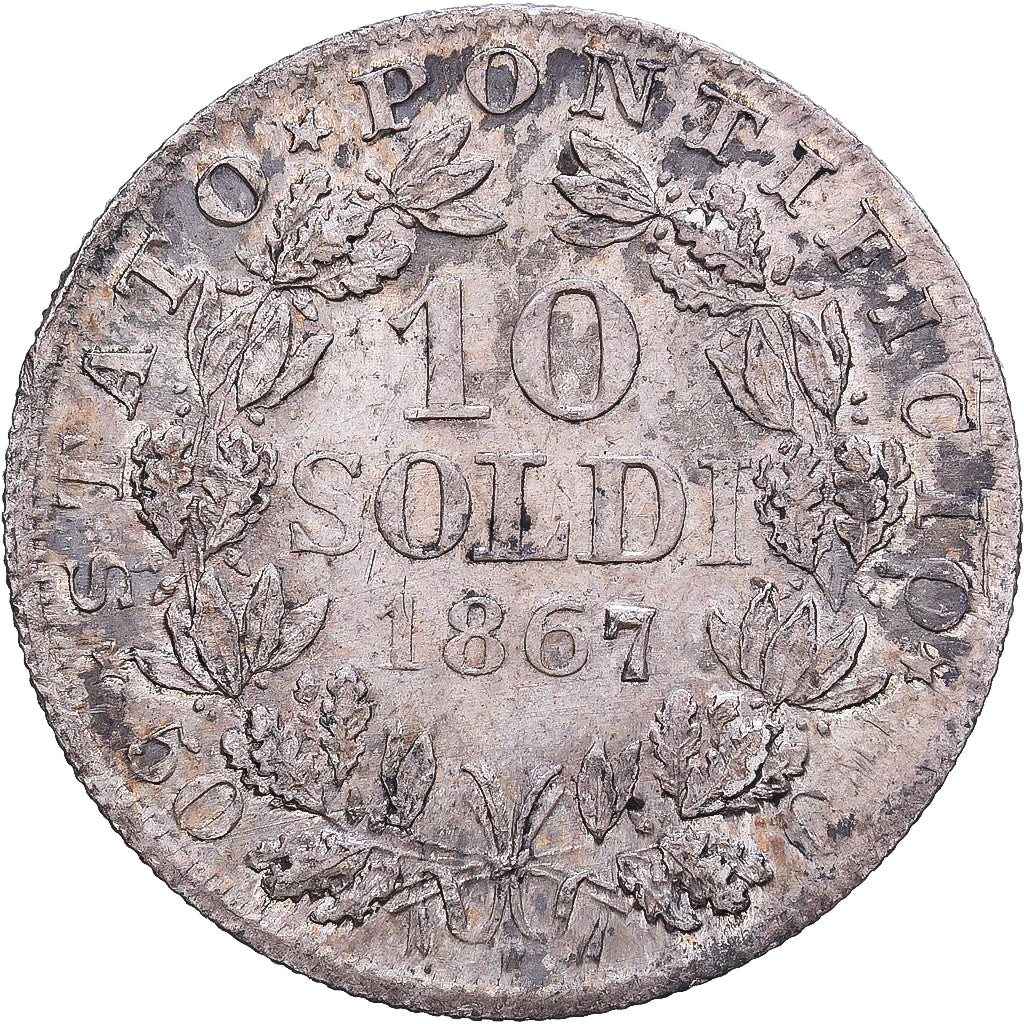 CIUDAD DEL VATICANO, PAPAL STATES, Pius IX, 10 Soldi, 50 Centesimi, 1867, Rome