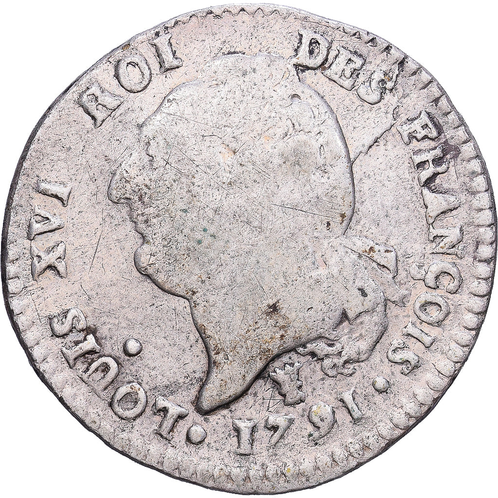 Francia, 15 Sols, 1/8 ECU, 15 sols françois, 1791, Limoges, Argento, MB+