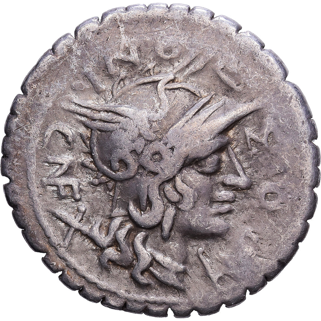 Roman Republic, Pomponia, Denarius Serratus, 118 BC, Narbonne, Zilver, FR+