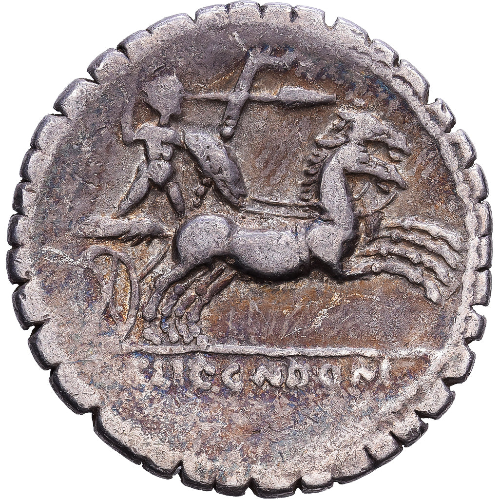 Roman Republic, Pomponia, Denarius Serratus, 118 BC, Narbonne, Zilver, FR+