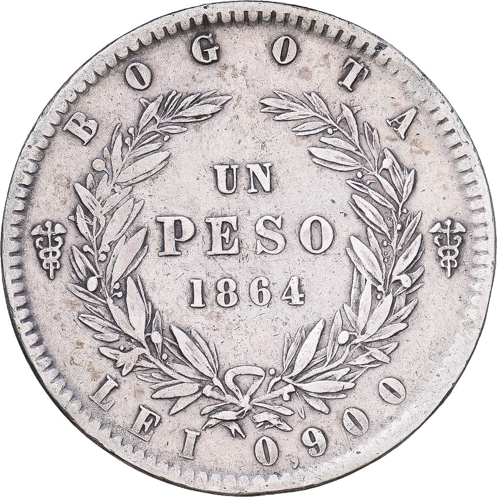Colombia, Peso, 1864, Bogota, Silver, VF(30-35), KM:139.1