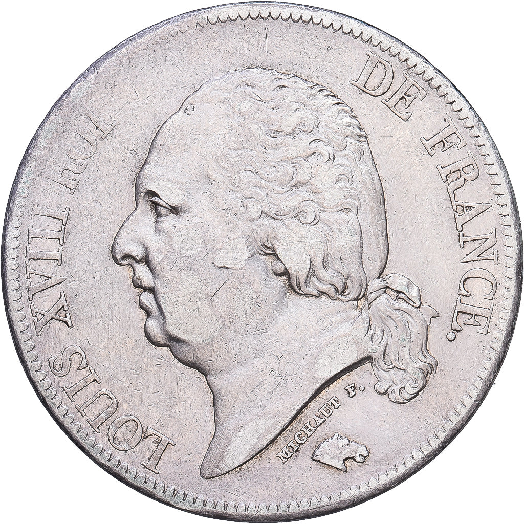 Francja, Louis XVIII, 5 Francs, Louis XVIII, 1821, Paris, Srebro, VF(30-35)