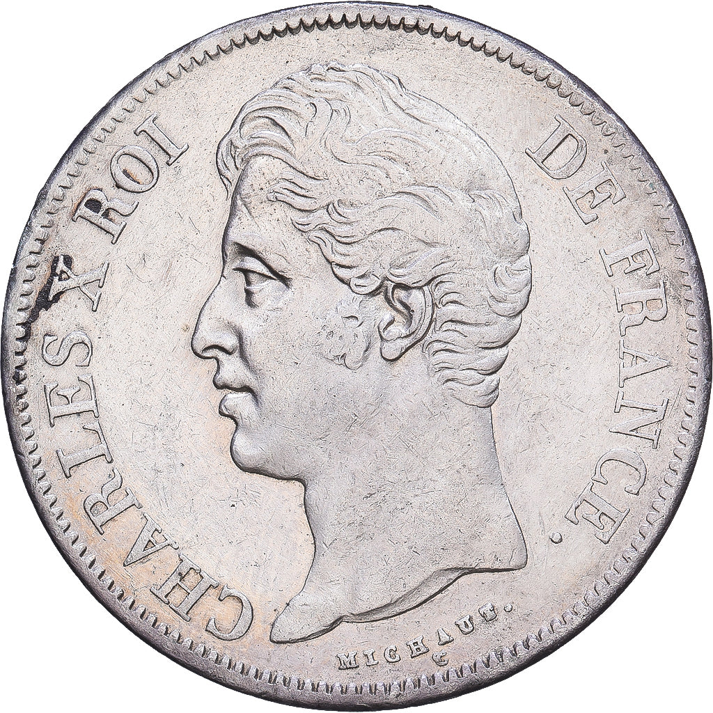 Francja, 5 Francs, Charles X, 1828, Paris, Srebro, EF(40-45), KM:728.1