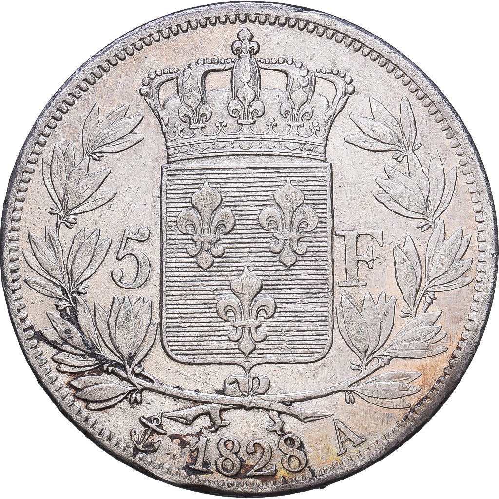 Francja, 5 Francs, Charles X, 1828, Paris, Srebro, EF(40-45), KM:728.1