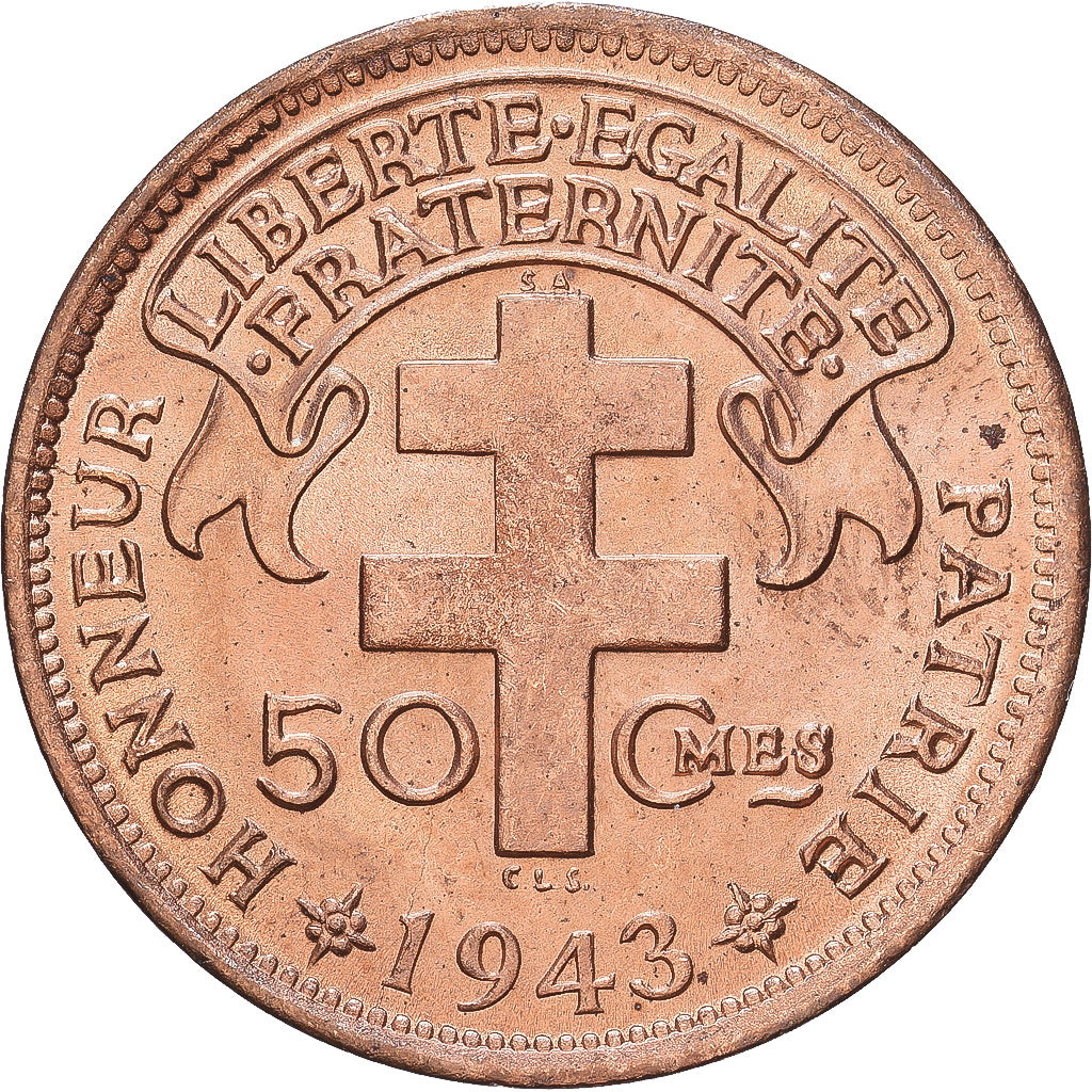 Central African States, 50 Centimes, 1943, Pretoria, Bronze, MS(63), KM:6