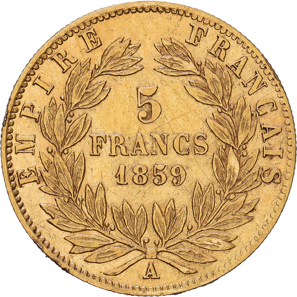 Frankrijk, Napoleon III, 5 Francs, Napoléon III, 1859, Paris, Goud, ZF