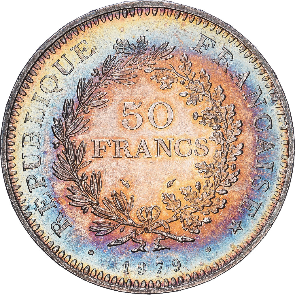 Francja, 50 Francs, Hercule, 1979, Paris, Srebro, AU(55-58), KM:941.1