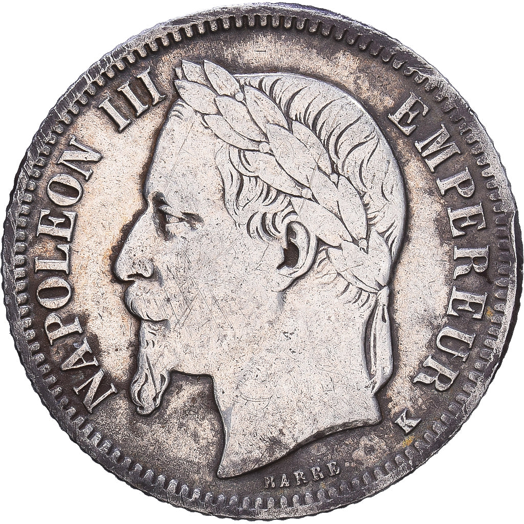 Francja, Napoleon III, Franc, Napoléon III, 1867, Bordeaux, Srebro, VF(30-35)