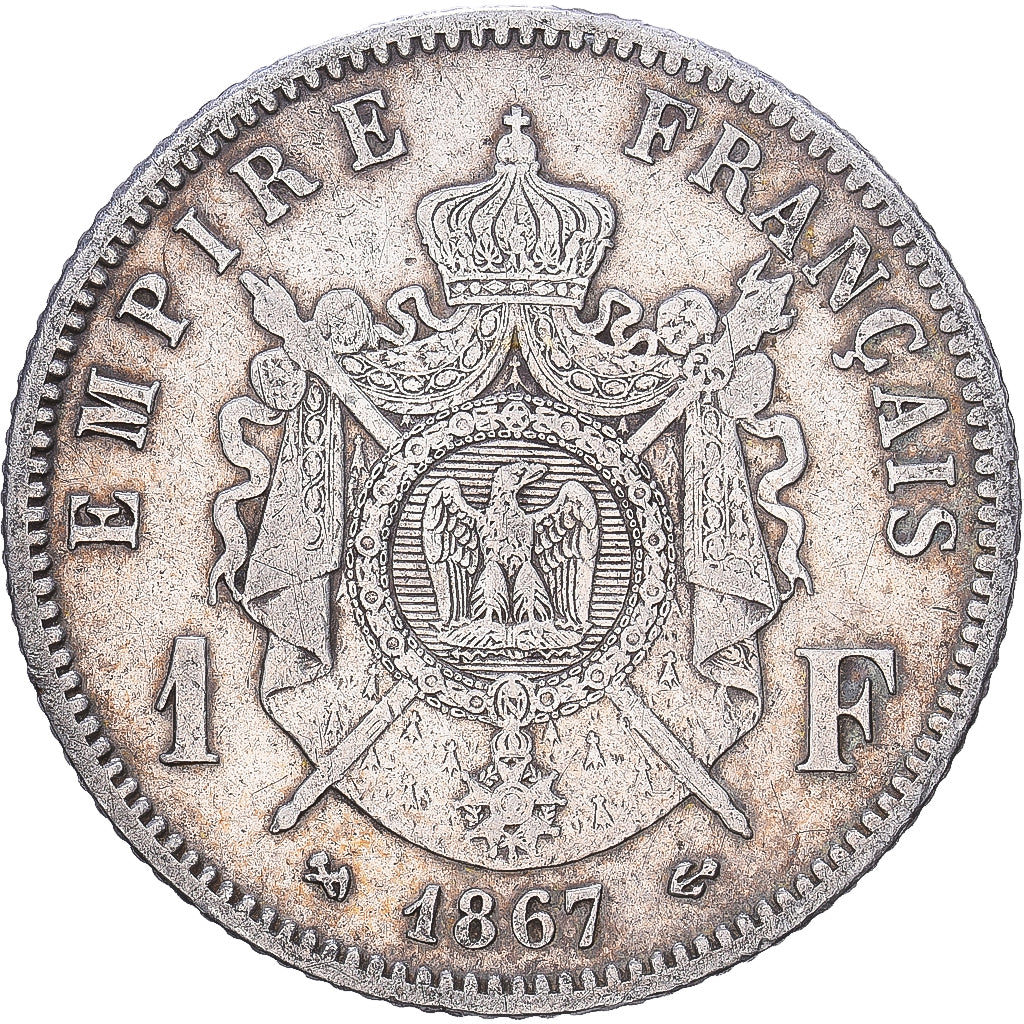 Francja, Napoleon III, Franc, Napoléon III, 1867, Bordeaux, Srebro, VF(30-35)
