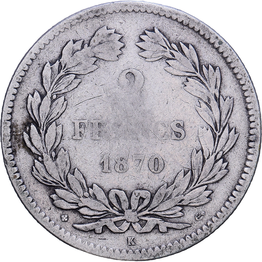France, 2 Francs, Cérès, 1870, Bordeaux, Argent, TB, KM:816.2