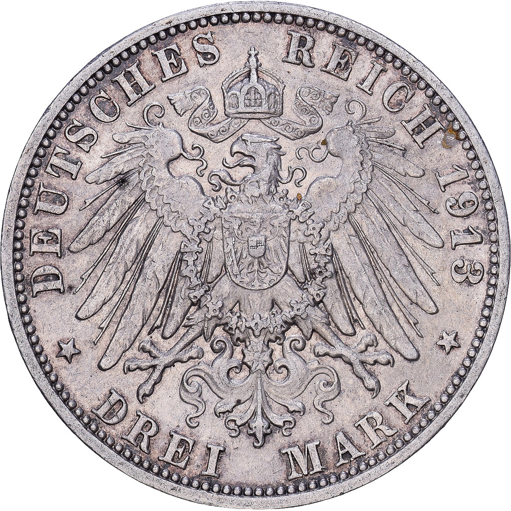 Deutsch Staaten, SAXONY-ALBERTINE, Friedrich August III, 3 Mark, 1913