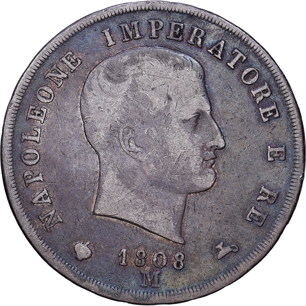 Italiaanse staten, KINGDOM OF NAPOLEON, Napoleon I, 5 Lire, 1808, Milan, Zilver
