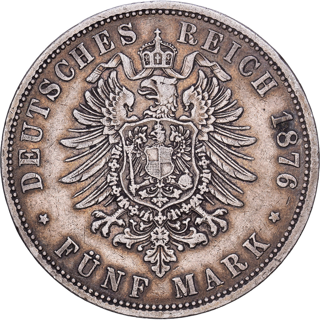 German Empire, PRUSSIA, Wilhelm I, 5 Mark, 1876, Cleves, Silber, SS, KM:503