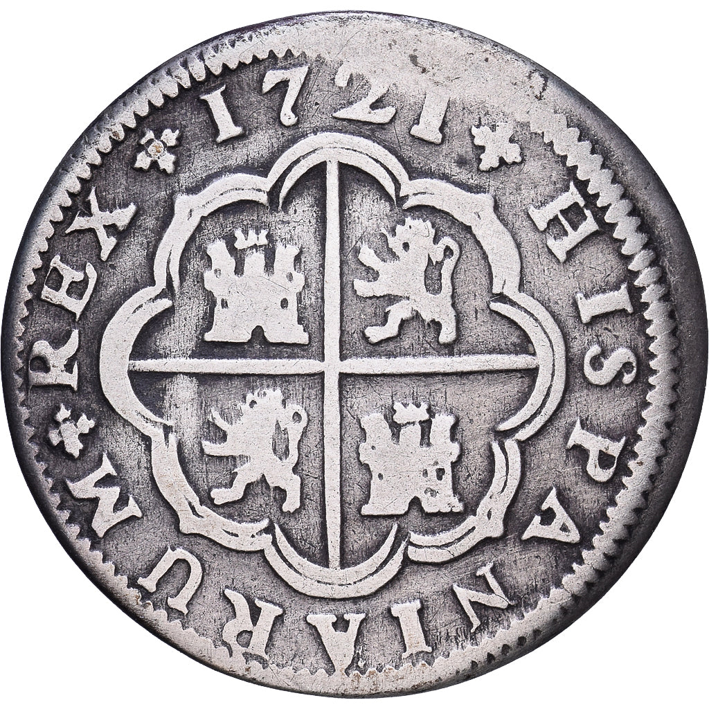 Espanha, Philip V, 2 Reales, 1721, Seville, Prata, VF(20-25), KM:307