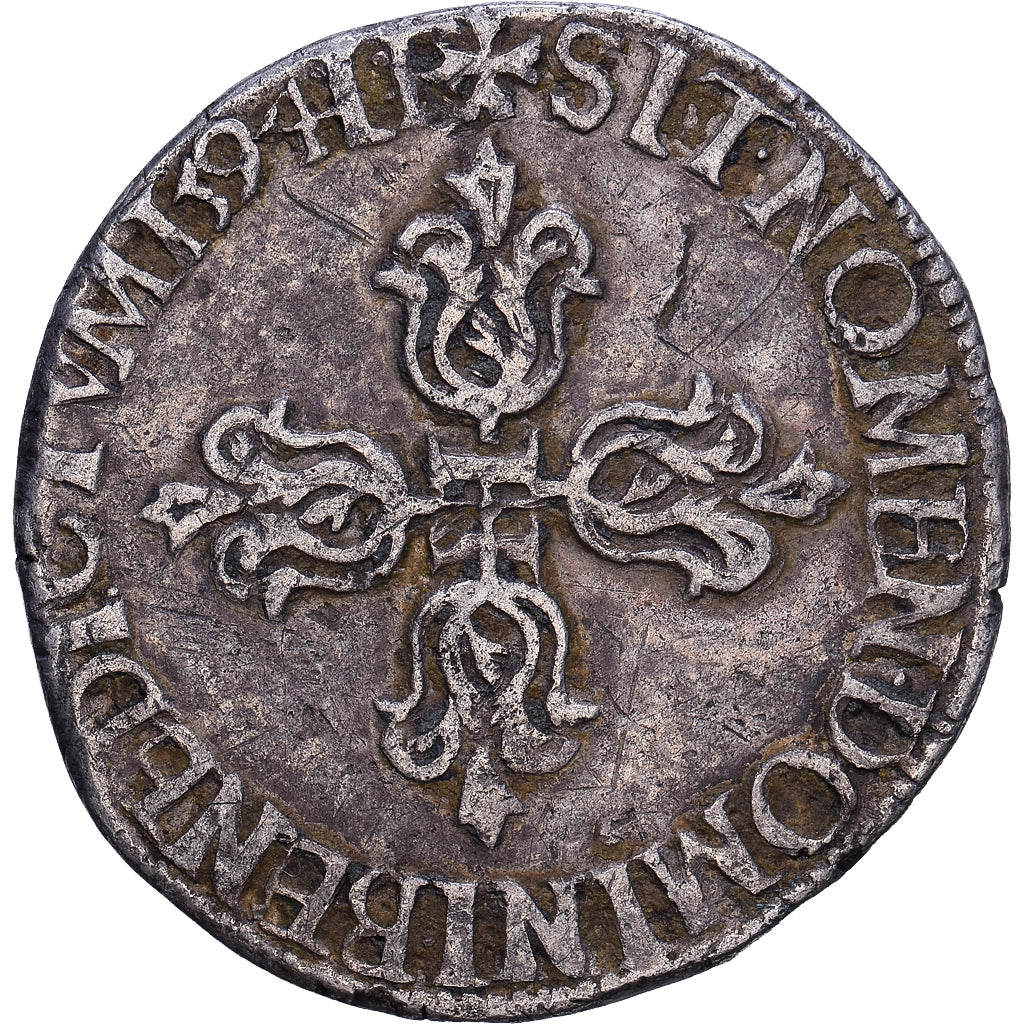 Frankrijk, Henri IV, 1/2 Franc buste lauré, 1594, Lyon, Zilver, FR+