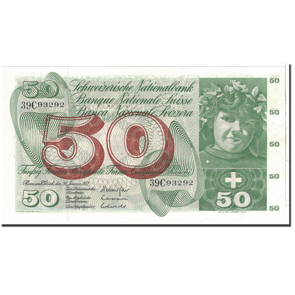 Banknot, Szwajcaria, 50 Franken, 1972, 1972-01-24, KM:48l, UNC(63)