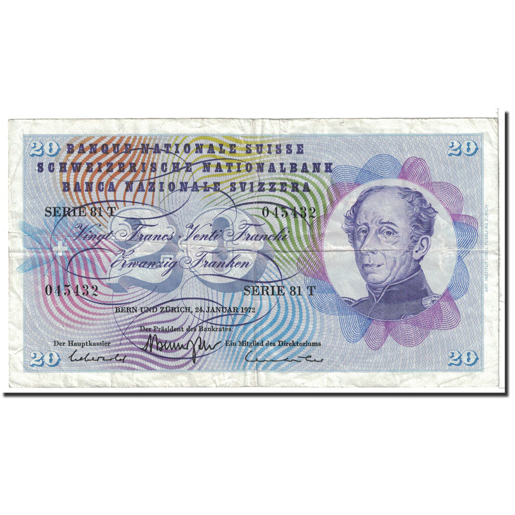 Banknote, Switzerland, 20 Franken, 1972, 1972-01-24, KM:46t, EF(40-45)
