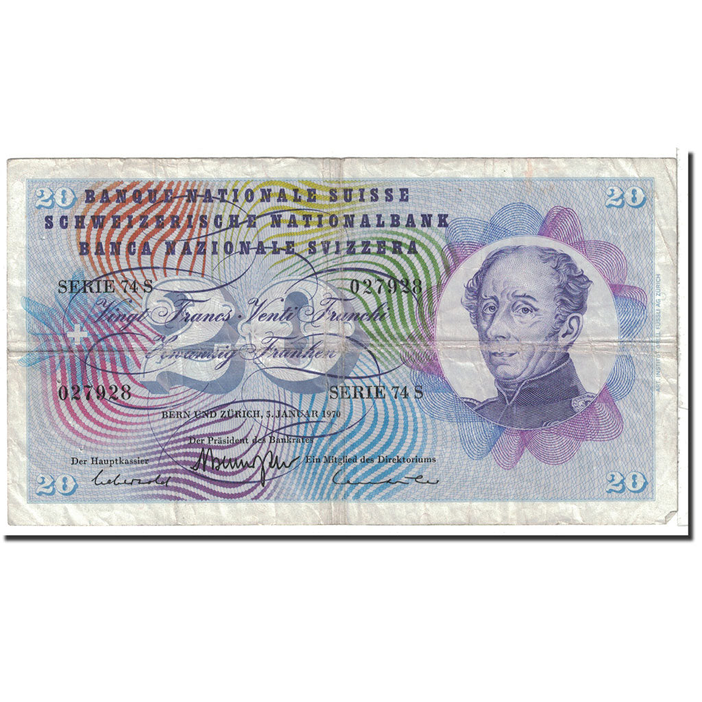 Banknote, Switzerland, 20 Franken, 1970, 1970-01-05, KM:46r, VF(20-25)