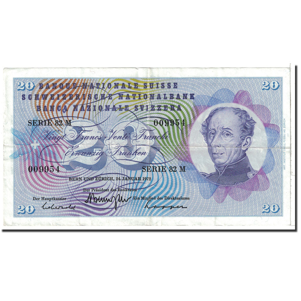 Banknote, Switzerland, 20 Franken, 1972, 1972-01-24, KM:46t, AU(50-53)