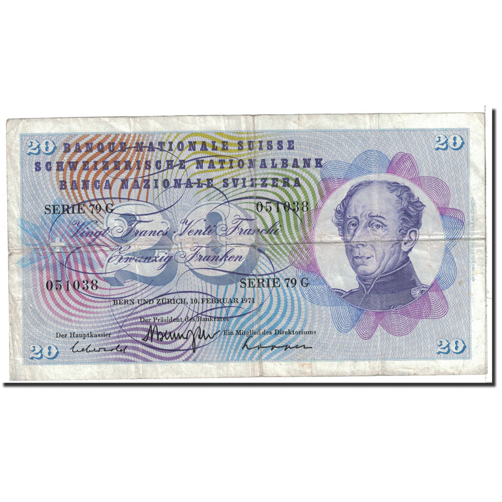 Banknote, Switzerland, 20 Franken, 1971, 1971-02-10, KM:46s, VF(30-35)