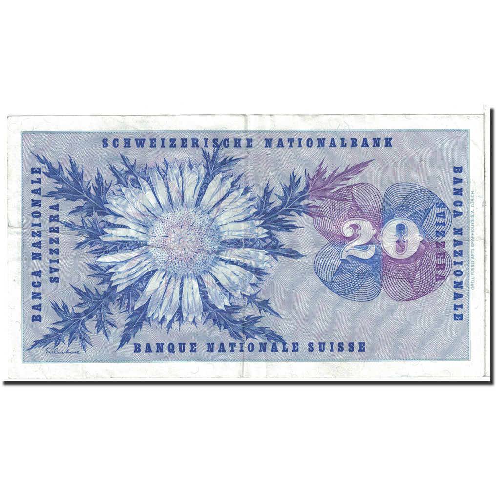 Banknote, Switzerland, 20 Franken, 1972, 1972-01-24, KM:46s, AU(50-53)