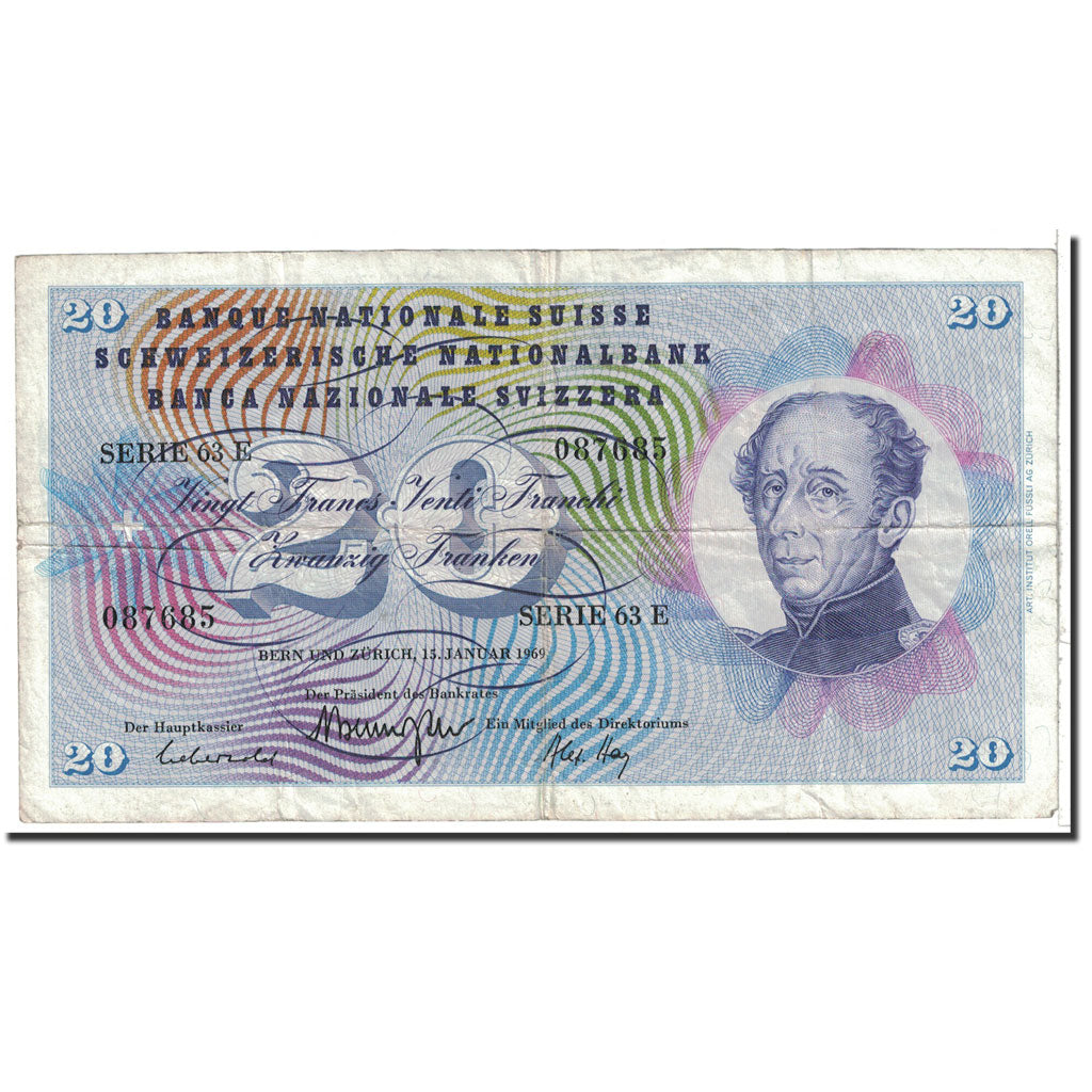 Banknote, Switzerland, 20 Franken, 1969, 1969-01-15, KM:46q, EF(40-45)