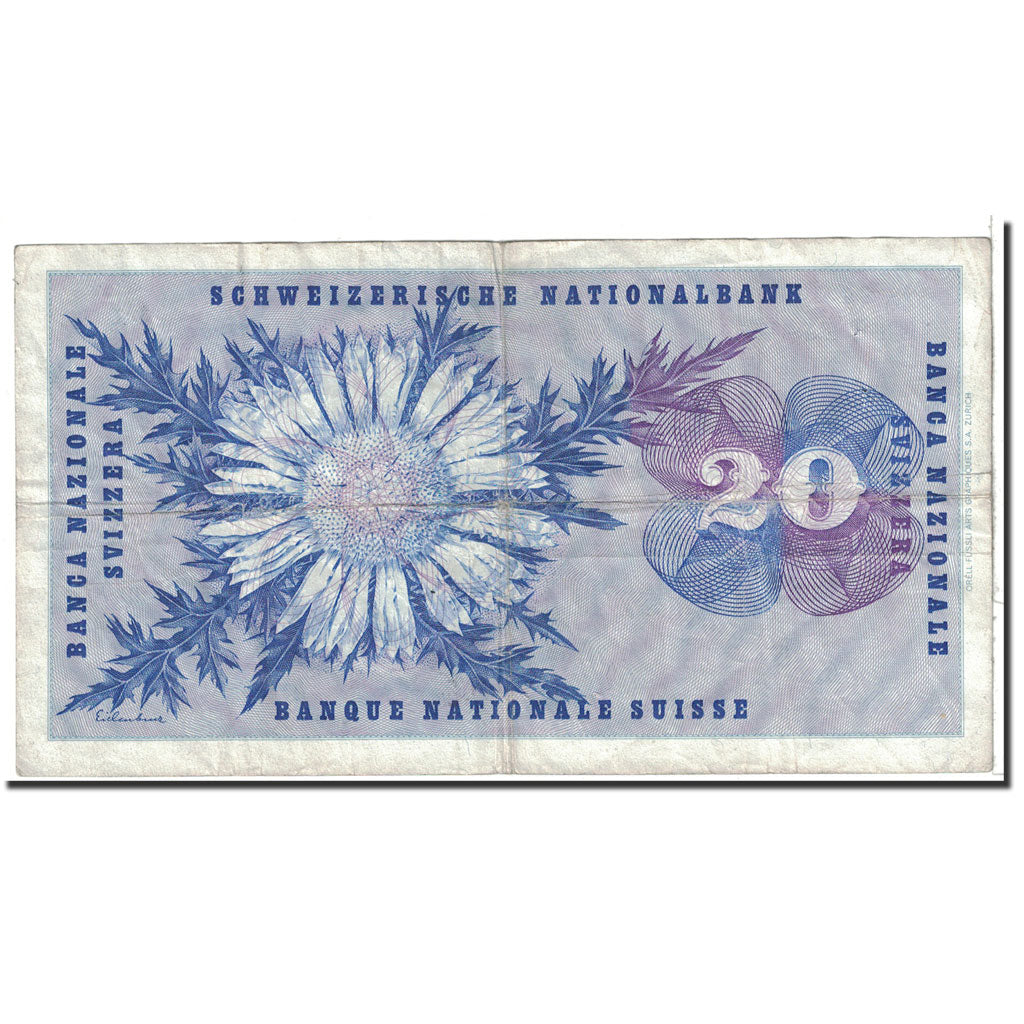 Banknot, Szwajcaria, 20 Franken, 1970, 1970-01-05, KM:46r, EF(40-45)