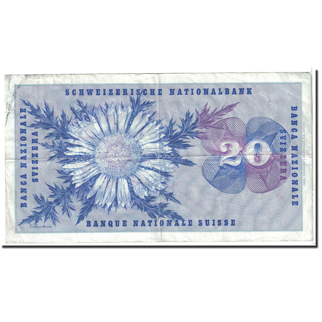 Geldschein, Schweiz, 20 Franken, 1972, 1972-01-24, KM:46t, S