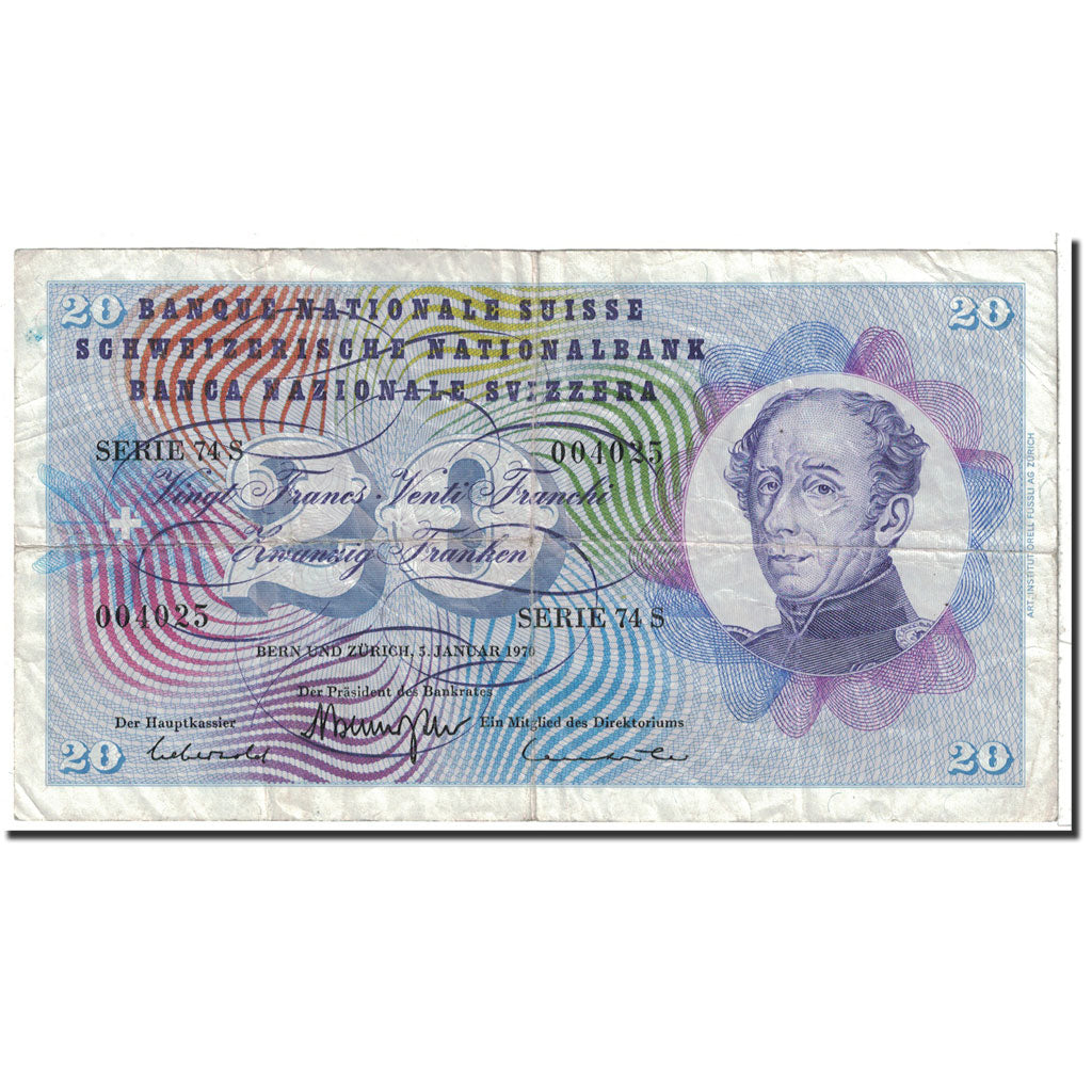 Geldschein, Schweiz, 20 Franken, 1970, 1970-01-05, KM:46r, SS