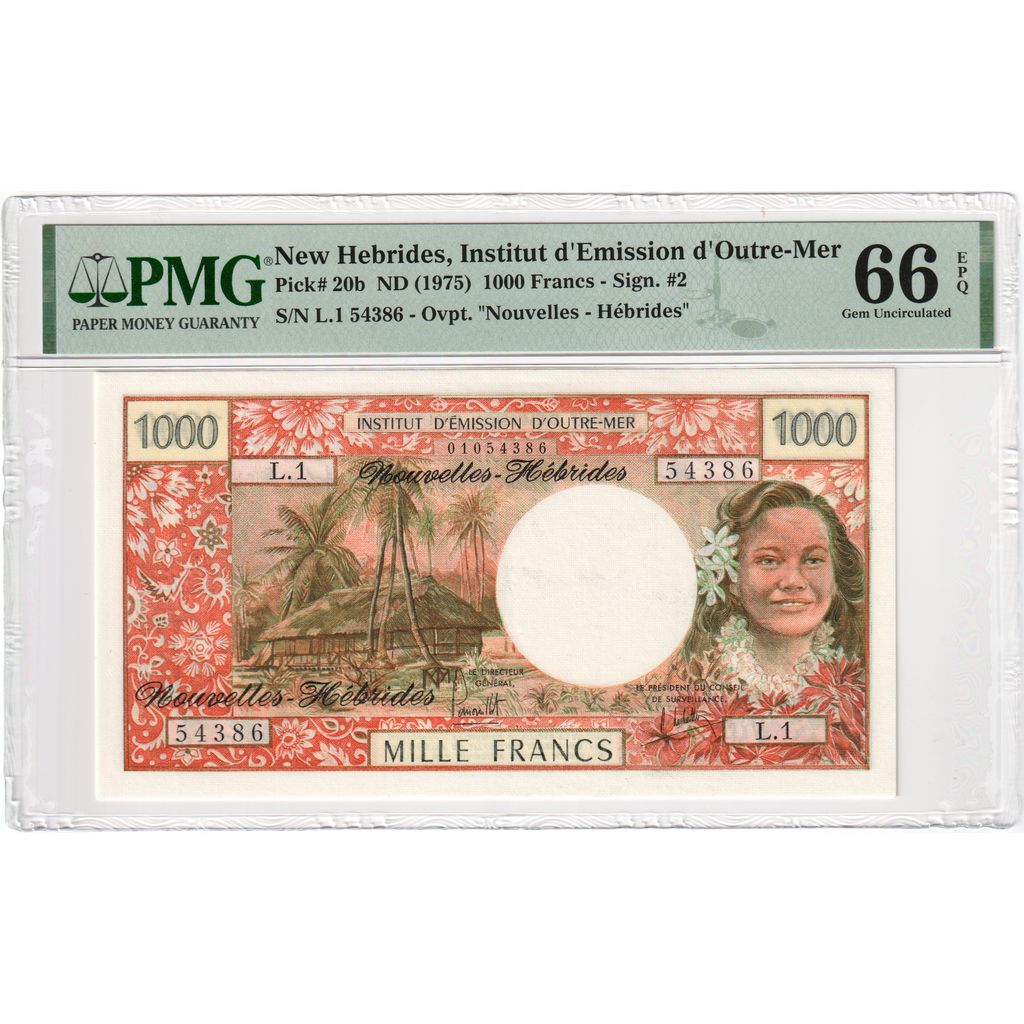 Billet, New Hebrides, 1000 Francs, 1975, Undated, KM:20b, NEUF