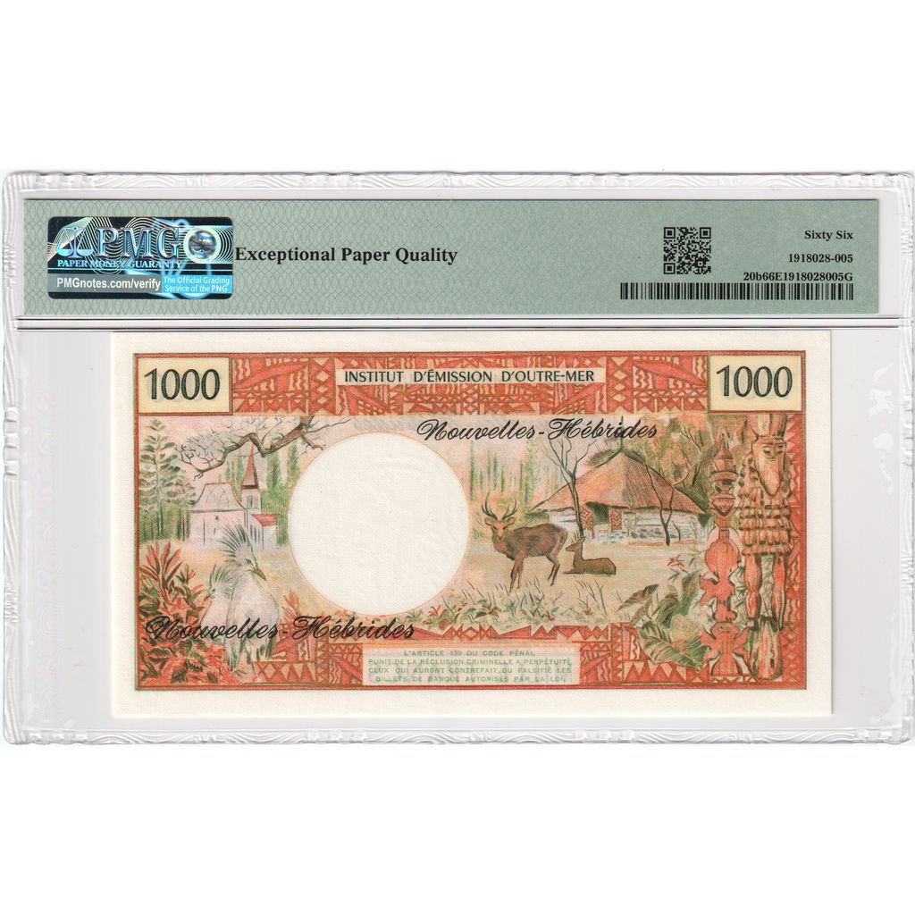 Billet, New Hebrides, 1000 Francs, 1975, Undated, KM:20b, NEUF