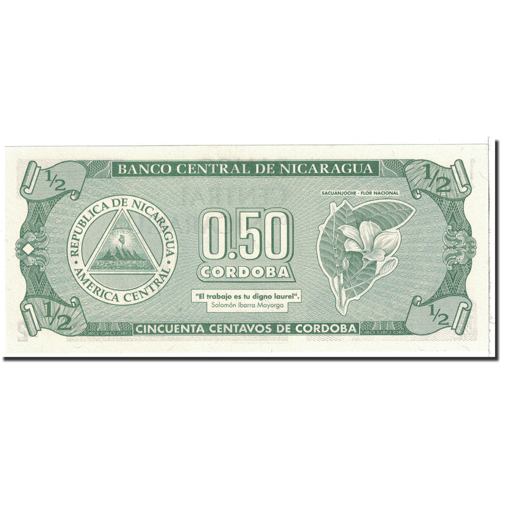 Banknote, Nicaragua, 1/2 Cordoba, 1992, Undated, KM:172, UNC(65-70)