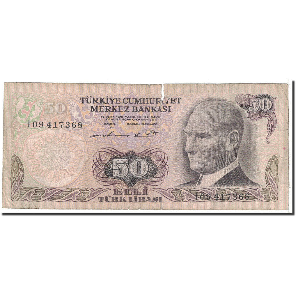Banknote, Turkey, 50 Lira, 1976, Undated, KM:188, VG(8-10)