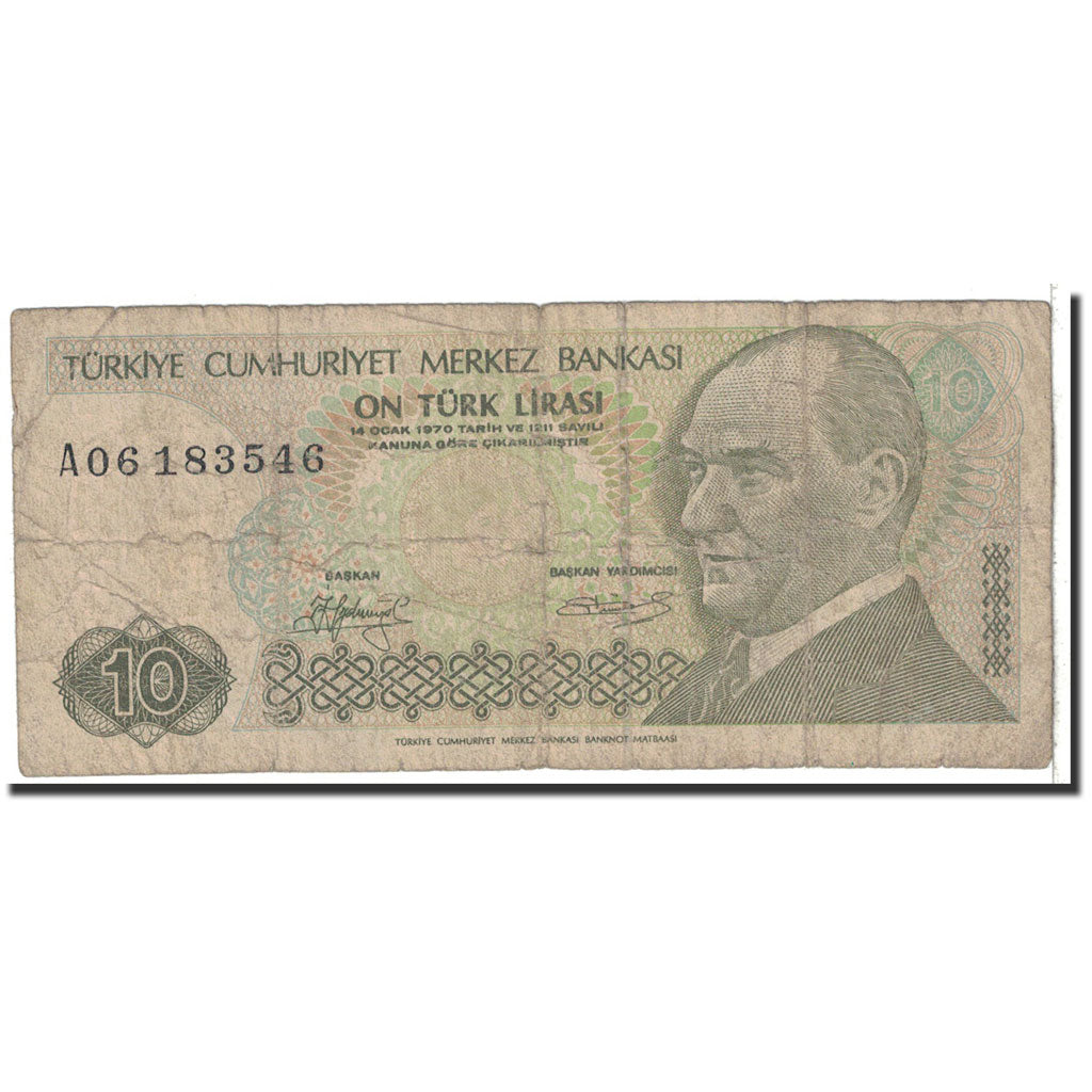 Banknote, Turkey, 10 Lira, 1970, Undated, KM:192, VG(8-10)