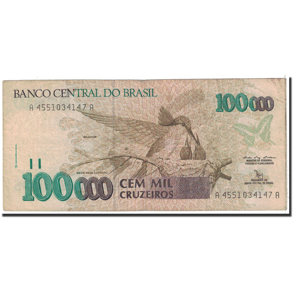Banknote, Brazil, 100,000 Cruzeiros, 1992, Undated, KM:235a, EF(40-45)