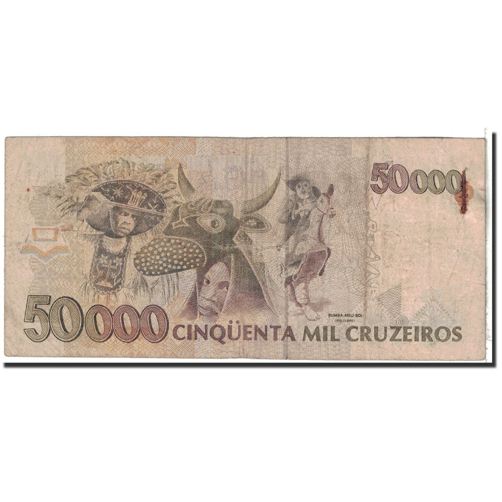 Banknote, Brazil, 50,000 Cruzeiros, 1992, Undated, KM:234a, VG(8-10)